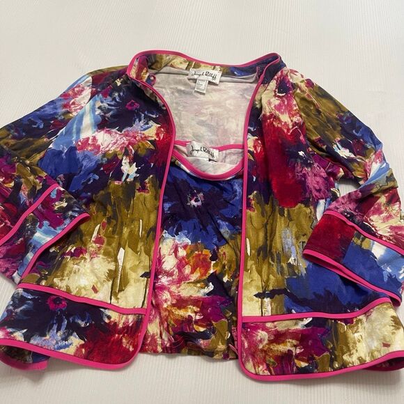 Joseph Ribkoff 2 Piece Multi Print Floral Cami Jacket Tank Top Set Size 16 - Picture 1 of 8